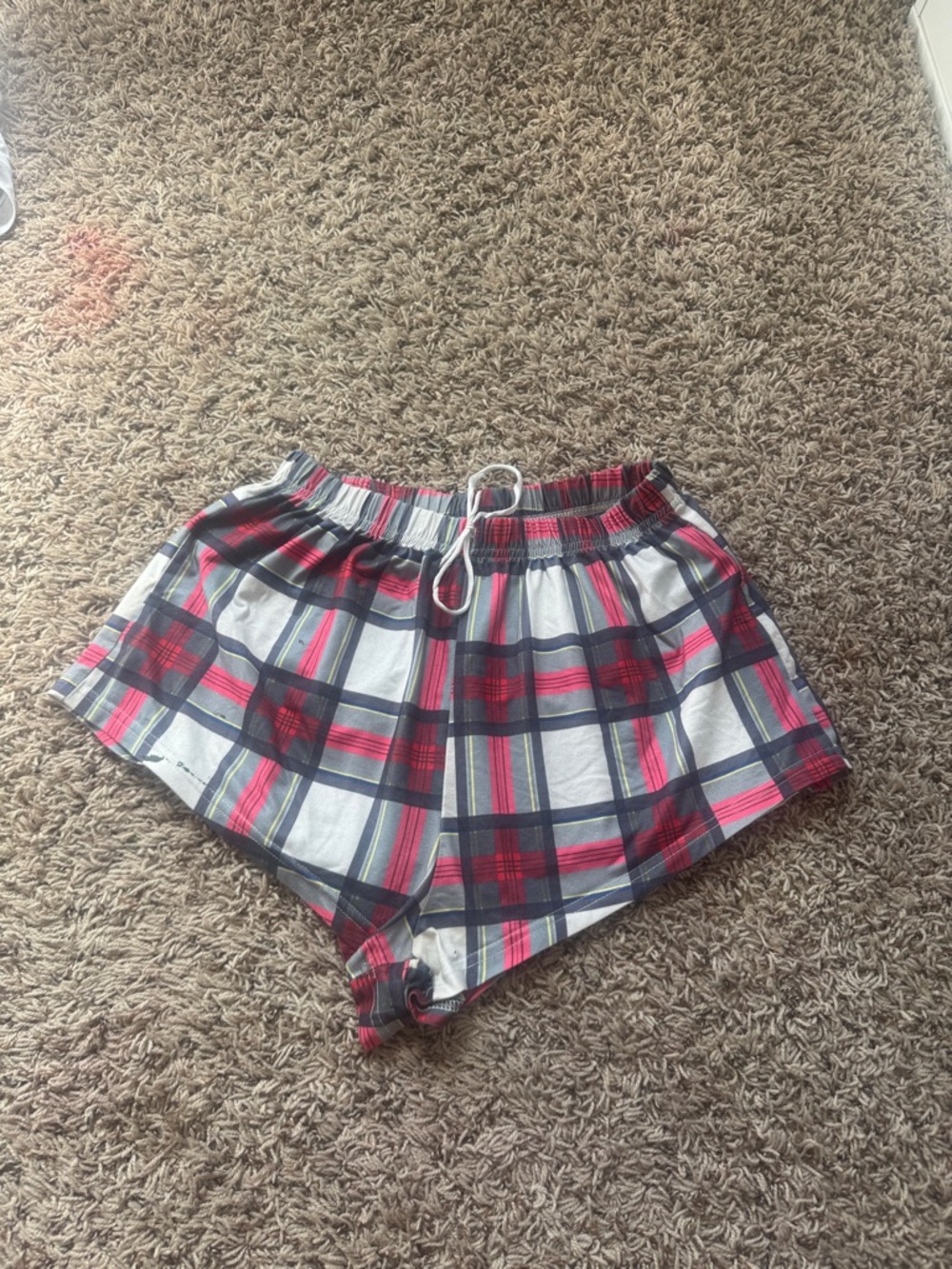 Plaid Cotton Drawstring Women's Shorts - Red & Navy